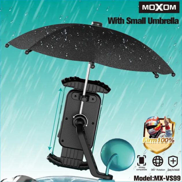 Περιστρεφόμενη Βάση Κινητού για Ποδήλατο, Μοτοσυκλέτα, Πατίνι με Μικρή Ομπρέλα Προστασίας - Moxom