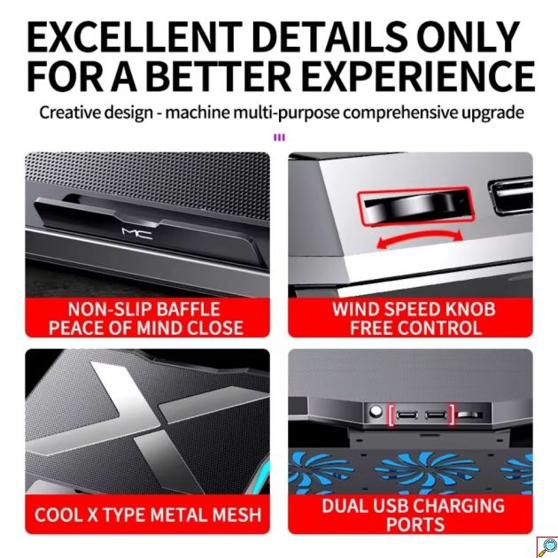 Βάση Laptop Cooling Pad με 6 Ανεμιστήρες Ψύξης έως 18