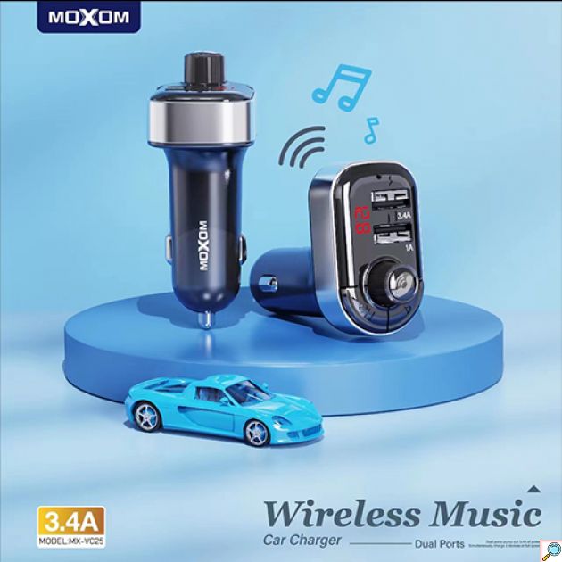 FM Transmitter Αυτοκινήτου με 2 Θύρες USB και Τροφοδοσία Ρεύματος Αναπτήρα Moxom