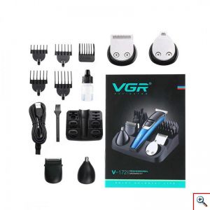 VGR® Επαγγελματική Επαναφορτιζόμενη Κουρευτική Μηχανή 10W Ρυθμιζόμενου Μήκους 1-12mm 5in1 Kit Fast Charging Hair Trimmer V-172