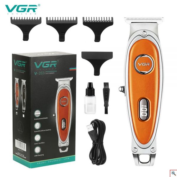 VGR® Ψηφιακή Επαναφορτιζόμενη Επαγγελματική Κουρευτική - Ξυριστική Μηχανή με Δερματίνη - 8W Professional Care Barber Trimmer V-263