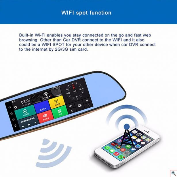 Καθρέπτης με Διπλή Κάμερα Αυτοκινήτου με Οθόνη 7'' Bluetooth Gps και Σύστημα Android