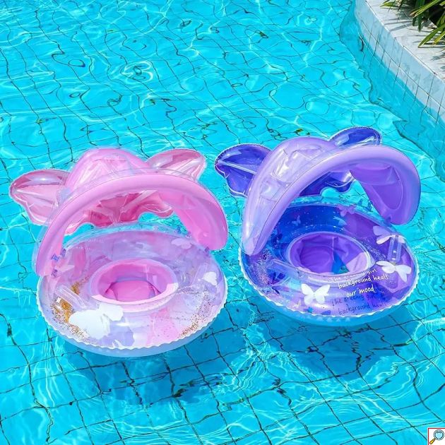 Βρεφικό Φουσκωτό Σωσίβιο με Σκίαστρο και Glitter - Ουρά Γοργόνας