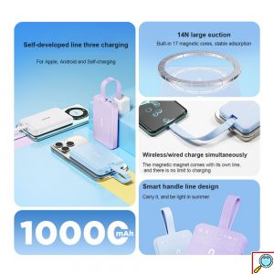 Power Bank Ασύρματης Φόρτισης PD20W και Ενσύρματης Φόρτισης 10000mAh σε Μοβ Χρώμα Wekome
