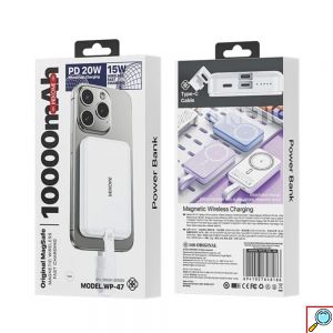 Power Bank Ασύρματης Φόρτισης PD20W και Ενσύρματης Φόρτισης 10000mAh σε Μοβ Χρώμα Wekome