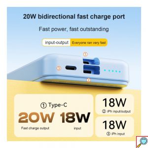 Power Bank Ασύρματης Φόρτισης PD20W και Ενσύρματης Φόρτισης 10000mAh σε Μοβ Χρώμα Wekome