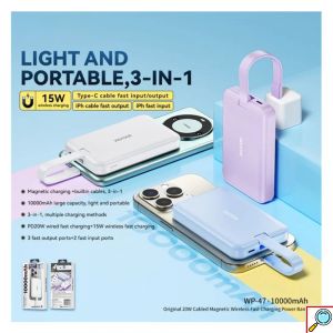 Power Bank Ασύρματης Φόρτισης PD20W και Ενσύρματης Φόρτισης 10000mAh σε Μοβ Χρώμα Wekome
