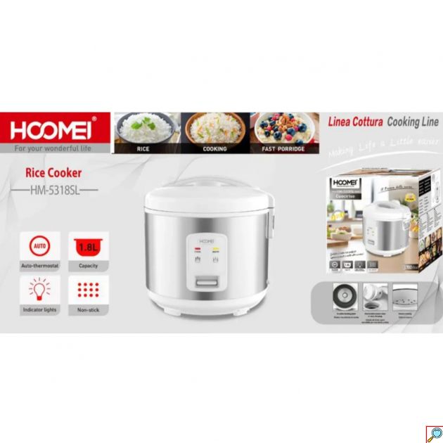 Βραστήρας Ρυζιού 700W 1.8 Λίτρων με 2 Λειτουργίες και Αντικολλητικό Τηγάνι Rice Cooker Hoomei 