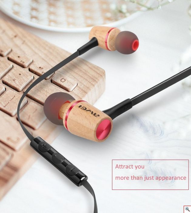 Ξύλινα Ακουστικά Awei - Deepbass In-Ear Earphones
