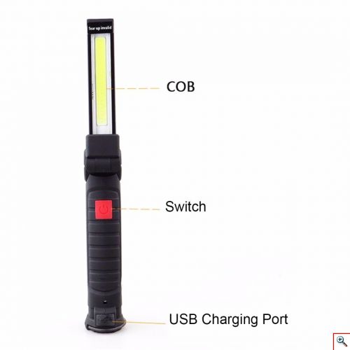 Επαναφορτιζόμενος Φακός LED 270° με Μαγνητική Βάση, Γάντζο & Micro USB - Cob Work Light