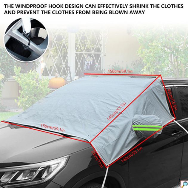 Αδιάβροχη Αναδιπλούμενη Ηλιοπροστασία - Προστατευτικό Κάλυμμα Παρμπρίζ & Καθρεπτών Αυτοκινήτου PEVA Αντιχαρακτικό με Ανακλαστήρες Νυχτός