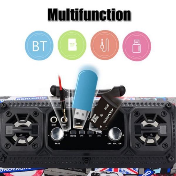 Ασύρματο Ηχοσύστημα Bluetooth με LED Φωτισμό USB/SD/AUX/FM Radio & 2 Mic Karaoke με Οθόνη - Ηχείο Wireless Multimedia Player