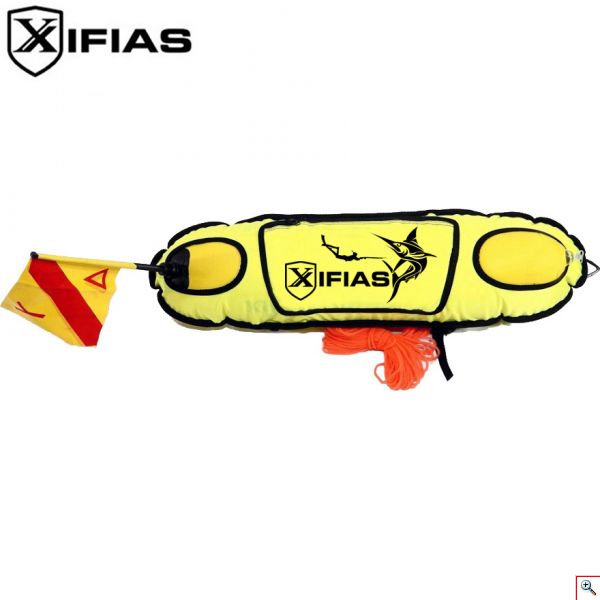 Xifias Sub® Σημαδούρα Δύτη Ψαροντούφεκου Κυλινδρική Διπλού Θαλάμου με Κάλυμμα - Αποσπώμενη Σημαία & Σχοινί 20m