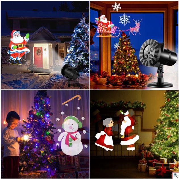 Αδιάβροχος Xmas Προτζέκτορας με 4 Animated Slides Ζωντανής Κίνησης - Νυχτερινός Διακοσμητικός Χριστουγεννιάτικος Φωτισμός - Προβολέας με Τηλεχειριστήριο
