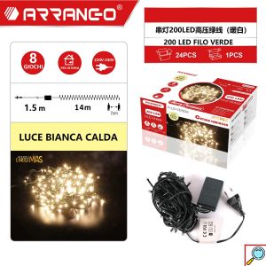 Χριστουγεννιάτικα Λαμπάκια 15.5m 200 LED Θερμού Λευκού Φωτισμού με 8 Προγράμματα Arrango