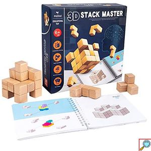 Ξύλινο Γεωμετρικό Εκπαιδευτικό Παιχνίδι Κατασκευών 3D Stack Master για 6+ ετών
