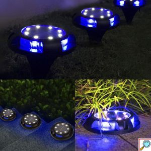 Αδιάβροχο Επιδαπέδιο Ηλιακό 8 LED Φωτιστικό Κήπου με Πάσσαλο & Φωτοκύτταρο Σετ 4τμχ