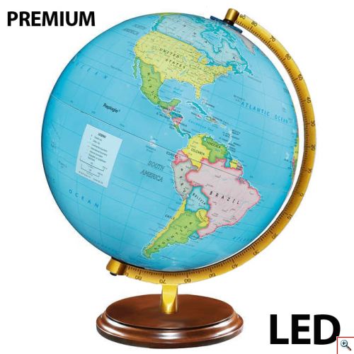 Επαναφορτιζόμενη LED Φωτιζόμενη Premium Υδρόγειος Σφαίρα με Γεωφυσικό Χάρτη 25cm USB με Ξύλινη Βάση- Γη Glowing Globe
