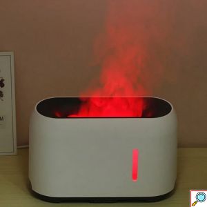 FlameSensations Υγραντήρας Υπερήχων & Αρωματοθεραπείας με Τηλεχειριστήριο - Εναλλασσόμενο LED Φωτισμό - Εφέ Φλόγας 240ml - Aroma Diffuser Λευκό