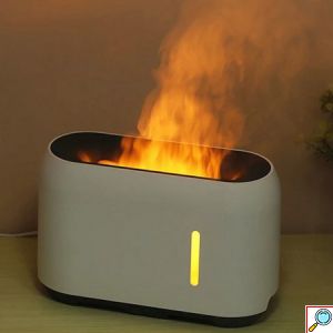 FlameSensations Υγραντήρας Υπερήχων & Αρωματοθεραπείας με Τηλεχειριστήριο - Εναλλασσόμενο LED Φωτισμό - Εφέ Φλόγας 240ml - Aroma Diffuser Λευκό