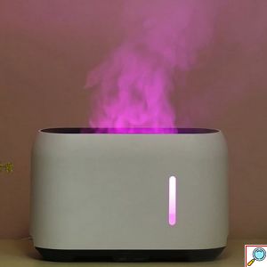 FlameSensations Υγραντήρας Υπερήχων & Αρωματοθεραπείας με Τηλεχειριστήριο - Εναλλασσόμενο LED Φωτισμό - Εφέ Φλόγας 240ml - Aroma Diffuser Λευκό