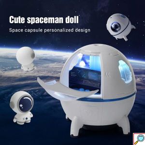 Επαναφορτιζόμενος Υγραντήρας Υπερήχων - Συσκευή Αρωματοθεραπείας & LED RGB Φωτάκι Νυκτός 220ml σε Σχήμα Διαστημικής Κάψουλας με Αστροναύτη