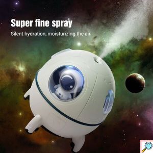 Επαναφορτιζόμενος Υγραντήρας Υπερήχων - Συσκευή Αρωματοθεραπείας & LED RGB Φωτάκι Νυκτός 220ml σε Σχήμα Διαστημικής Κάψουλας με Αστροναύτη