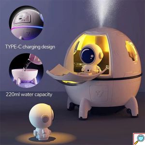 Επαναφορτιζόμενος Υγραντήρας Υπερήχων - Συσκευή Αρωματοθεραπείας & LED RGB Φωτάκι Νυκτός 220ml σε Σχήμα Διαστημικής Κάψουλας με Αστροναύτη