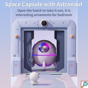 Επαναφορτιζόμενος Υγραντήρας Υπερήχων - Συσκευή Αρωματοθεραπείας & LED RGB Φωτάκι Νυκτός 220ml σε Σχήμα Διαστημικής Κάψουλας με Αστροναύτη