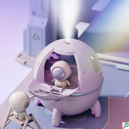 Επαναφορτιζόμενος Υγραντήρας Υπερήχων - Συσκευή Αρωματοθεραπείας & LED RGB Φωτάκι Νυκτός 220ml σε Σχήμα Διαστημικής Κάψουλας με Αστροναύτη