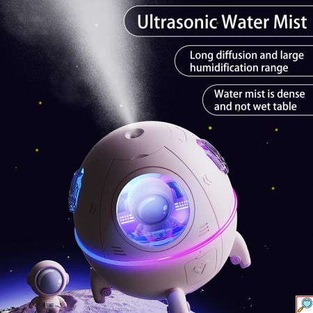Επαναφορτιζόμενος Υγραντήρας Υπερήχων - Συσκευή Αρωματοθεραπείας & LED RGB Φωτάκι Νυκτός 220ml σε Σχήμα Διαστημικής Κάψουλας με Αστροναύτη