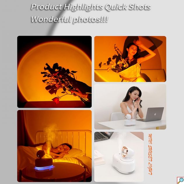 Υγραντήρας με Εφέ Ηλιοβασίλεμα - Τροφοδοσία μέσω USB και Δοχείο 300 mL