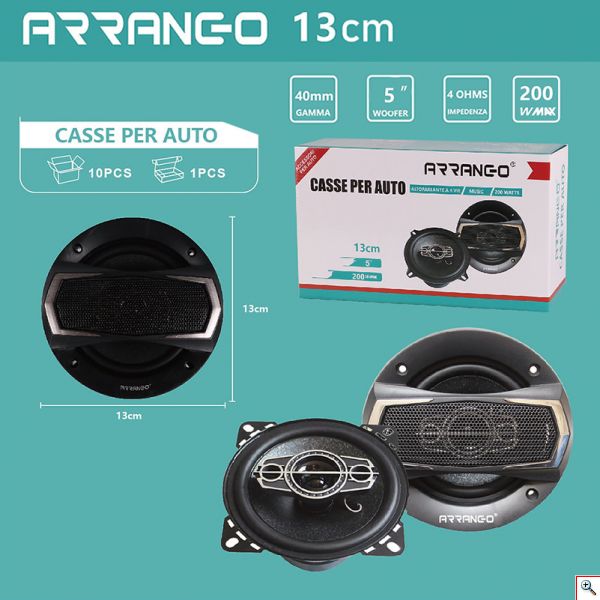 Ζεύγος Ομοαξονικών Ηχείων Αυτοκινήτου ARRANGO, 16cm, 2 Δρόμων, 250W Μεγίστης Ισχύος, Με Καπάκι, AC76022