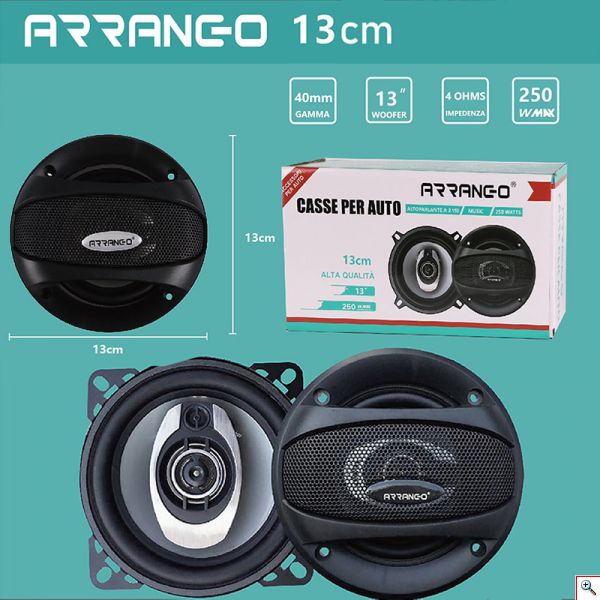 Ζεύγος Ομοαξονικών Ηχείων Αυτοκινήτου ARRANGO, 16cm, 2 Δρόμων, 250W Μεγίστης Ισχύος, Με Καπάκι, AC76022