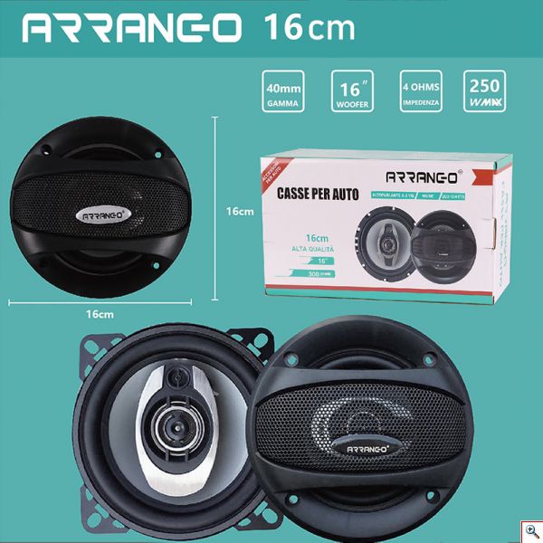 Ζεύγος Ομοαξονικών Ηχείων Αυτοκινήτου ARRANGO, 16cm, 2 Δρόμων, 250W Μεγίστης Ισχύος, Με Καπάκι, AC76022