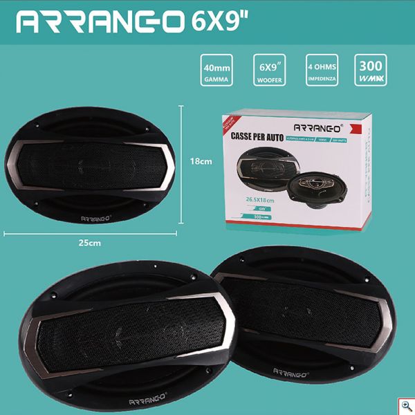 Ζεύγος Ομοαξονικών Ηχείων Αυτοκινήτου ARRANGO, Oval 25x17cm, 2 Δρόμων, 2x200W Ισχύος, Με Καπάκι, AC76023