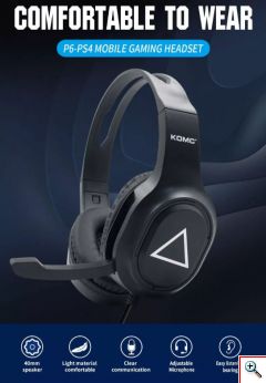 KOMC® Ενσύρματα Gaming Ακουστικά Κεφαλής On Ear με Μικρόφωνο - Λειτουργία Μείωσης Θορύβου & Σύνδεση 3.5mm P6 σε Διάφορα Χρώματα