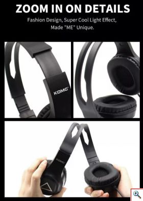 KOMC® Ενσύρματα Gaming Ακουστικά Κεφαλής On Ear με Μικρόφωνο - Λειτουργία Μείωσης Θορύβου & Σύνδεση 3.5mm P6 σε Διάφορα Χρώματα