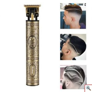 Kemei® Επαγγελματική Κουρευτική Μηχανή 5W Επαναφορτιζόμενη Ρυθμιζόμενου Μήκους Κοπής με Βουρτσάκι - Χρυσή με Ανάγλυφα Σχέδια